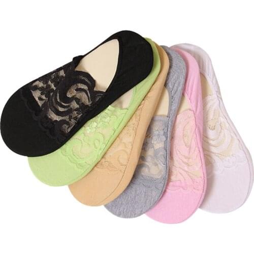 5pairs Women Transparent Short Lace Socks Girls Summer Hollow Out Boat Socks Slippers Female Soft Invisible Socks Lady Sox Meias