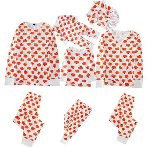 New Arrival Family Pajamas Set Halloween Party Fruit Pattern Long Sleeve Buttons Ribbed Closure Costumes Matching Clothing Set