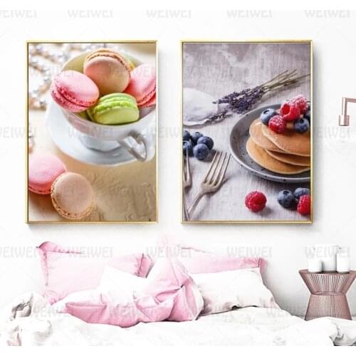 Nordic Posters and Prints Macaron Cake Coffee Dessert Canvas Painting Modern Home Decoration Kitchen Wall Art Pictures No Frame