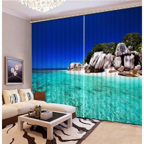 Beach 3D Curtain Printing Blockout Polyester Chinese Sun Photo Drapes Fabric For Room Bedroom Window