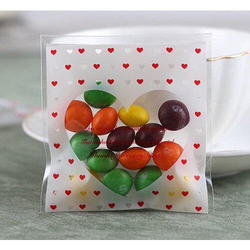 Gift Packaging Bags Cookie Candy Bag 100Pcs Baking Accessories Plastic Wedding Birthday Party Favors Love Heart Pattern 7*7cm