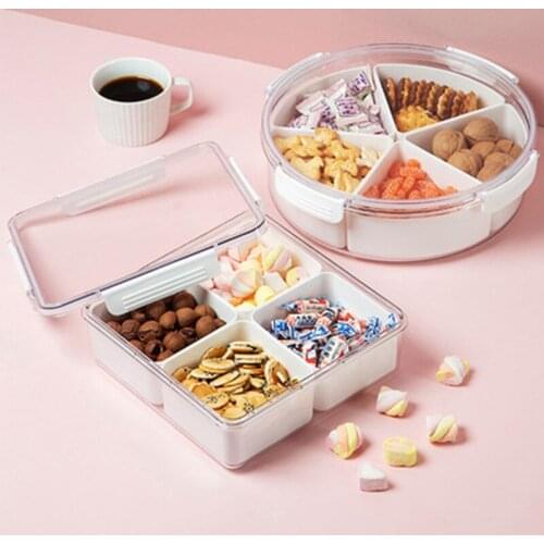 Snack Tray Dried Fruit Box Living Room Fruit Plate Transparent Partitioned Fruit Vegetable Storage Box Multi Fresh-keeping Box