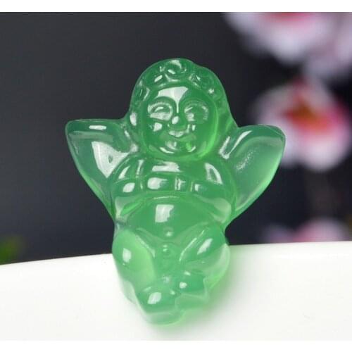 Natural Green Chalcedony Hand Carved Angel Pendant Fashion Jewelry Mens and Womens Green Agate Angel Necklace