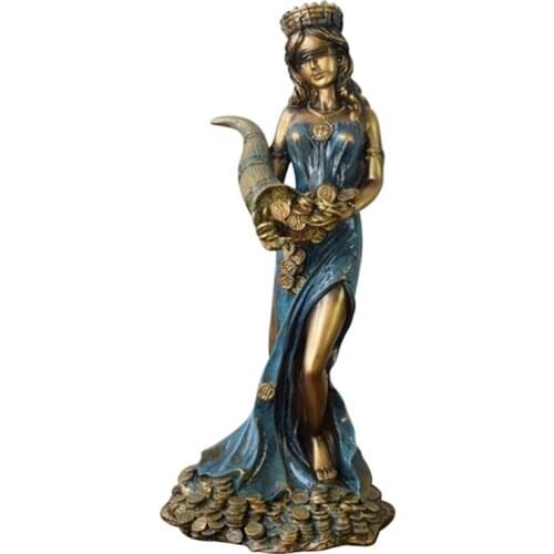 Blindfolded Fortuna Statue Ancient Greek Roman Goddess of Fortune Vintage Blue Luck Sculpture Luck Decorations for Home