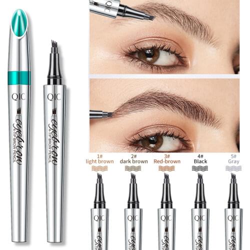 QIC Four-Jaw Ultra-Fine Liquid Eyebrow Tattoo Pencil Waterproof And Sweat-Proof Dark Brown Liquid Brow Pen Makeup Cosmetics