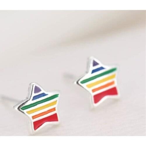 925 Sterling Silver Fine Stud Earrings Charm Cute Colorful Rainbow Stars Fashion Accessory for Women Girls Jewelry Party SE004