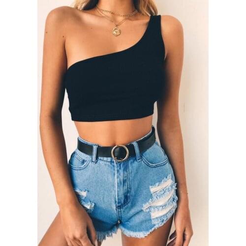 Tops Women 2021 New Splicing Solid Color Single Shoulder Sling Vest Female Corset Women T Shirts Vintage Clothes Tanks and Camis