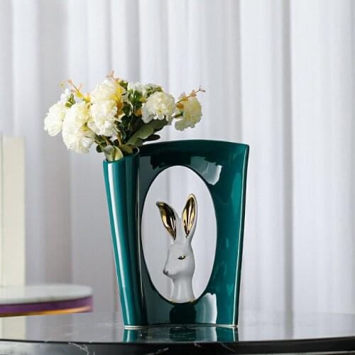 American Ceramic Bunny Vase Figurines Home Livingroom Desktop Fake Flower Pot Statues Crafts Clubs Table Accessories Decoration