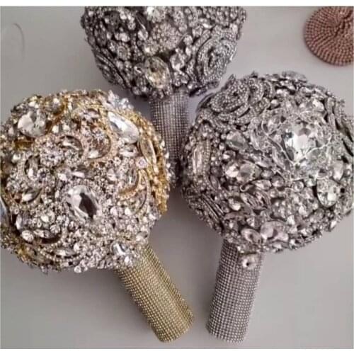 EillyRosia Gorgeous Jewelry Brooch Bouquet Luxury Silver Gray Crystals Ball 18cm 21cm Wide Wedding Bouquet Sparkly Design