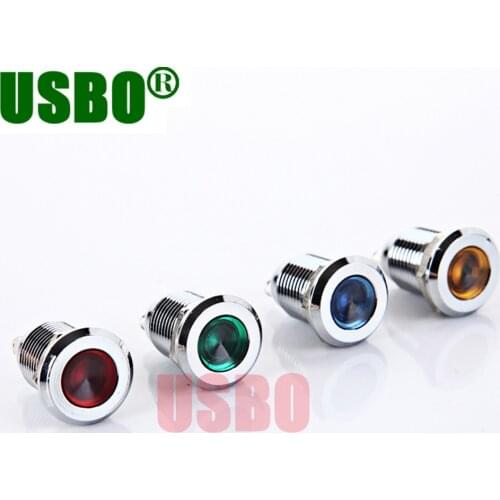 Waterproof IP67 12mm power LED Metal Indicator Light For Equipment Signal Lamp 6V 12V 24V 220V Red Blue Yellow Green White
