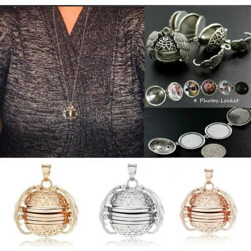 Magic Photo Pendant Memory Floating Locket Angel Wings Necklace Plated Essential oil diffuser Flash Album Box Necklaces Women