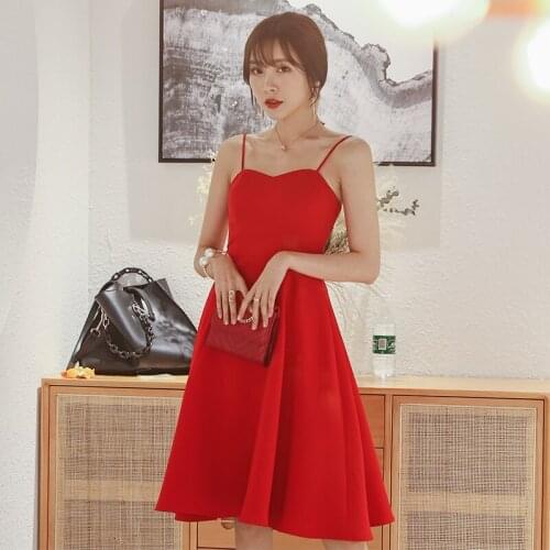 YGELILA Autumn Fashion Red Dress A-line Square Collar Backless Solid Dress Spaghetti Strap Mid-calf Wedding Party Dress 65510
