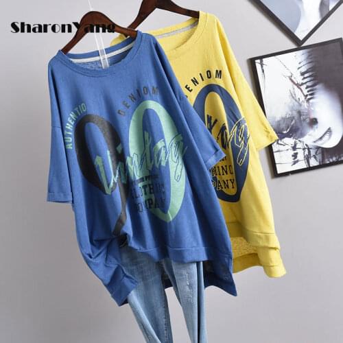 2021 Summer New Korean Women T-shirt Simple Hand-painted Print Loose Oversize Irregular Casual All-match Women Top