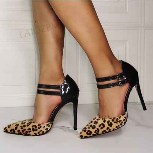 SEIIHEM SUPER Women Pumps Ankle Straps High Heeled Sandals Patchwork Pointed Toe ladies Shoes Woman Party Prom Big Size 41 44 47