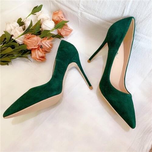 Free shipping fashion women Pumps green suede leather Pointy toe high heels pearls shoes bride wedding shoes 12cm 10cm 8cm