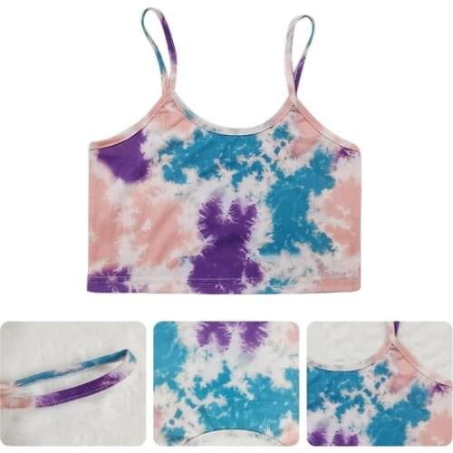 Women Spaghetti Strap Scoop Neck Camisole Harajuku Rainbow Gradient Printed Ribbed Crop Top Festival Party Slim Mini Vest