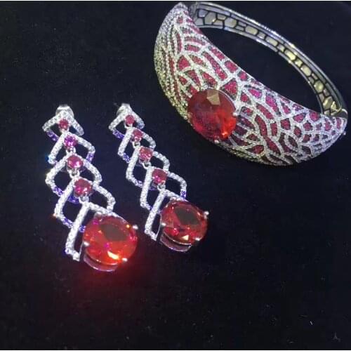 925 sterling silver with cubic zircon jewelry sets earring and bangle high quality fine women jewelry free shipping