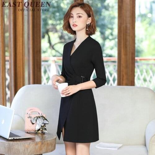 Womens social business dress clothes office dresses for women 2018 fall fashion autumn uniform midi dress with belt DD104 C