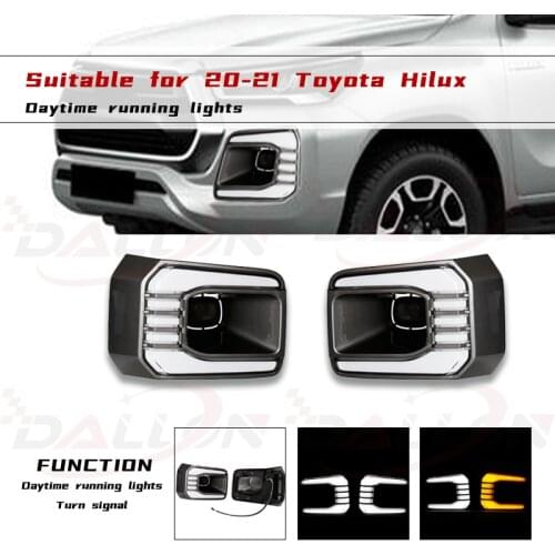 1 Pair Car LED Daytime Running Light Turn Yellow Signal Relay 12V DRL Daylight For Toyota Hilux Revo Rocco 2020 2021