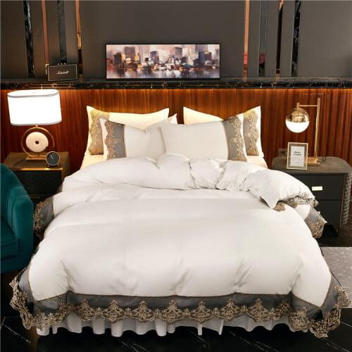 4Pcs Thickening and sanding Lace embroidery bedding sets queen king size duvet cover set bed skirt set pillowcase bedclothes
