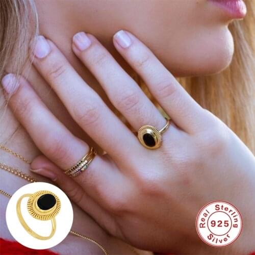 GS 925 Sterling Silver Black Zircon Ring Ovals Gemstone For Women Fashion Party Luxury Fine Jewelry 2020 Rock Punk Crystal