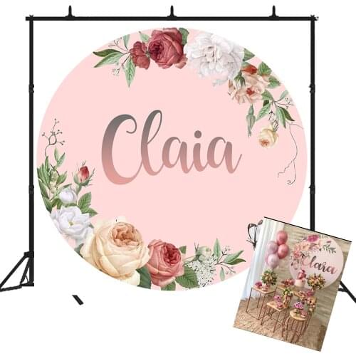 BEIPOTO Wedding Flower Backdrop Bridal shower party decoration round background floral pink baby shower custom name photo Y-01