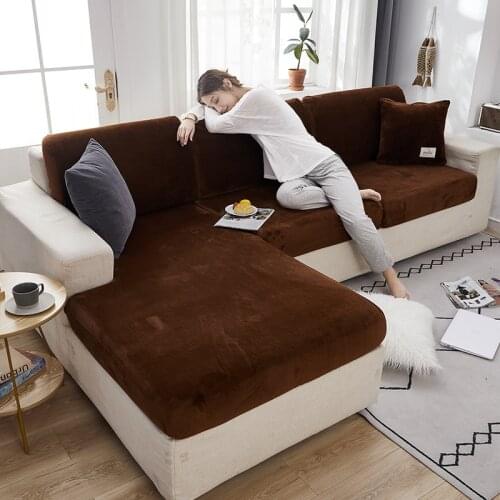 Velvet Sofa Cushion Cover Elastic for Living Room Plush Corner Couch Cover Sets Stretch 1/2/3/4 Seater Sofas Case Seat Slipcover