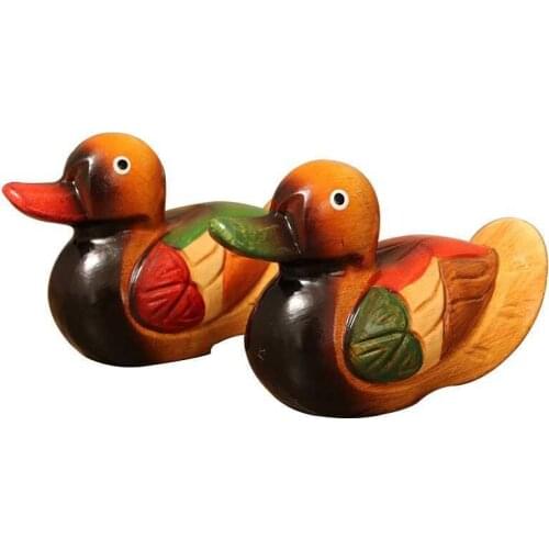 2pcs/lot Wooden Mandarin Duck Figurine Home Decoration Lover Symbolize Statue Ornaments Living Room Decorate Crafts Wedding Gift