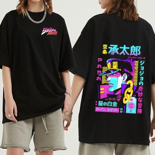 Fashion Jojo Bizarre Adventure T Shirt Men Short Sleeved Vaporwave Aesthetic Jotaro T-shirt Cotton Kujo Manga Graphic Tee Tops
