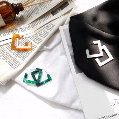Geometric C-shaped Acetate Earrings Vintage Fashion Open Rectangular Teenage Student Earrings Female Trendy Unique Jewelry Gift