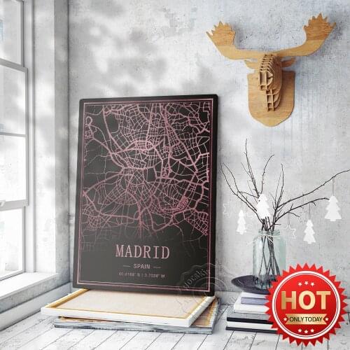 Madrid Spain City Tavel Map Art Poster, World Tavel City Art Map Decor Paingting, Vintage Originality Bar Pub Club Art Decor