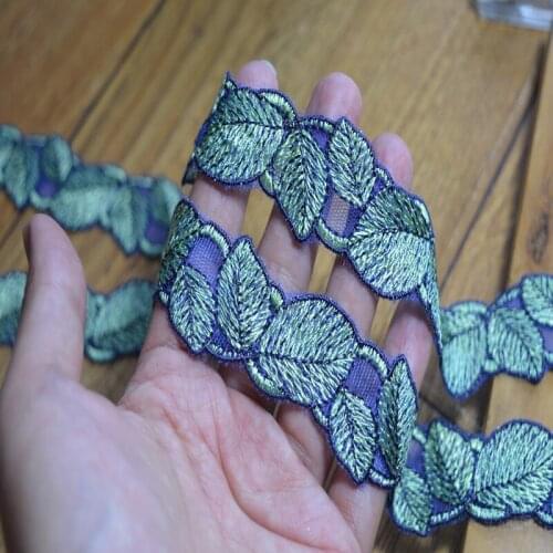 3cm width(15yds/lot)green leaves-shape embroidery Hight quality lace fabrics embroidered lace trim-17052026