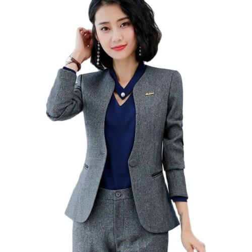 Lenshin Gray Professional Business Jacket for Women Work Wear Office Lady Elegant Female Blazer Coat Top