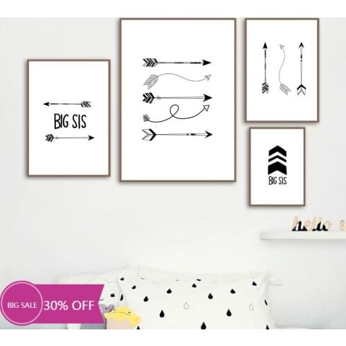 Cartoon arrow wall art posters and prints Nordic posters black and white kindergarten murals childrens room canvas paintings
