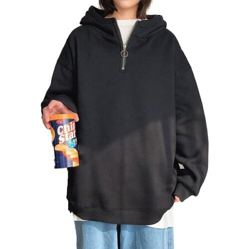 Autumn And Winter Mens And Womens Pure Color Zipper Hooded Loose Fleece Thickened Warm Sports Hoodie Men Hot Sale