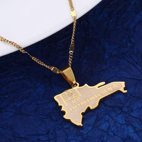 Stainless Steel The Dominican Republic Map Pendant Necklace Map of Dominican Chain Jewelry