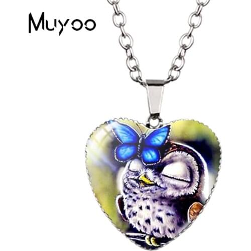New Arrival Kawaii Owls Baby Heart Handmade Heart Necklace Cute Funny Owl Animal with Butterfly Heart Pendants Hz3