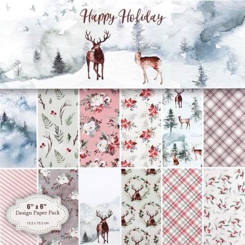 YPP CRAFT 12 Sheets Happy Holiday Scrapbooking Pads Paper Origami Art Background Paper Card Making DIY Scrapbook Paper Craft