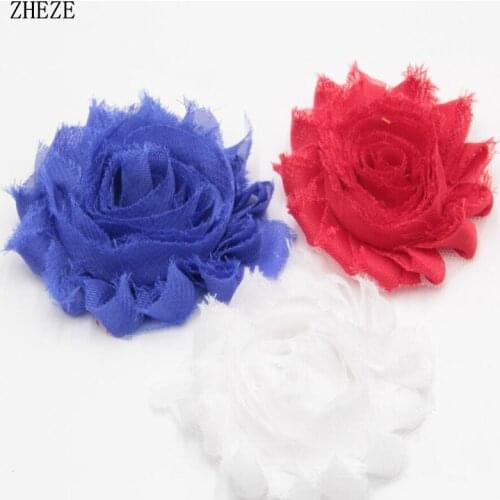Red White Blue American July 4th Day 2.5" Chic Shabby Frayed Flower 60pcs/lot Children Hair Accessories DIY Headbands Wholesale
