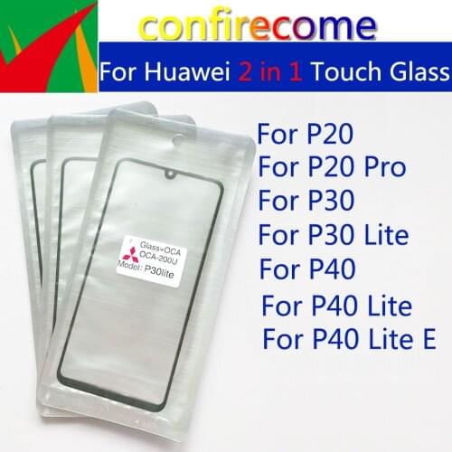 10pcs\Lot 2 in 1 LCD Sensor Glass For Huawei P20 Pro P30 P40 Lite E Touch Screen Glass Lens With OCA Glue