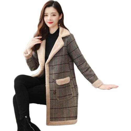 Stylish clothes Women winter jacket Elegant Korean style jackets Thick Warm lattice coat lambswool Outwear Free shipping 1884