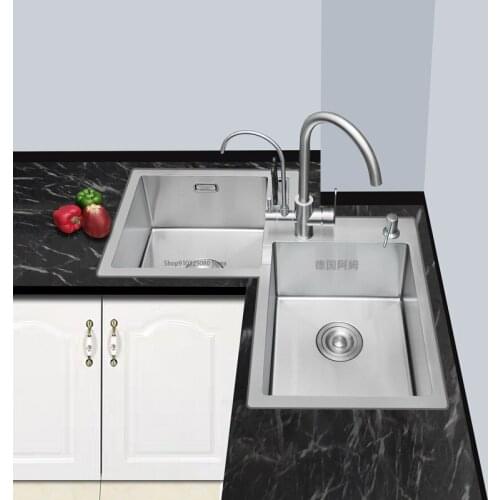 Furniture Kitchen Thickened 304 Stainless Steel Sink Basin Corner Shaped Double Stainless Steel Kitchen Sinks Faucet Accessories
