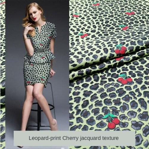 143 * 50cm European and American Spring Fashionable Leopard Print Cherry Jacquard Texture Dress Windbreaker Suit Fashion Fabric