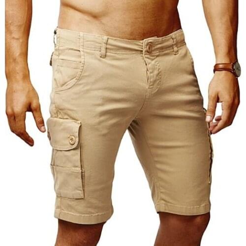 Military Cargo Shorts Mens Fahison Khaki Tactical Shorts Men Cotton Work Casual Male Short Pants Solid Multi Pocket Sweatpants