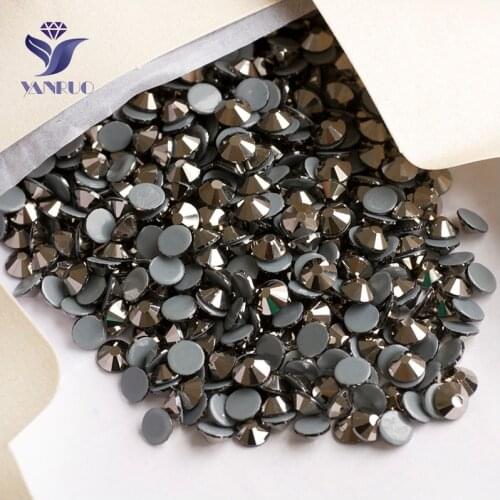 YANRUO 2058HF SS16 Jet Hematite 1440Pcs Hotfix Iron On Strass Flat Back Crystal Glass Rhinestone For Clothes Decoration