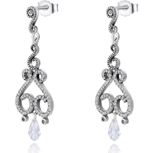 Woman Earrings Swirling Chandeliers Drop Earrings Clear CZ Elegant Jewelry Making 925 Original Silver Fashion Earring