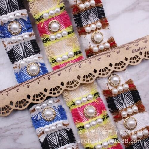 2 yards/lot Colorful Double Edge Tassle Beading Ribbon for DIY Ethnic Clothing Luggage Curtain Trims Craft Accessories