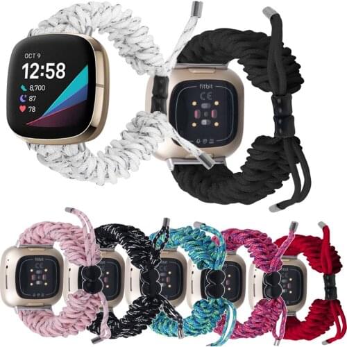 2020 New Lady Women Style Strap For Fitbit Versa3 Smart Watchband New Umbrella Cord Adjustable Woven Watch Band For Fitbit Sense