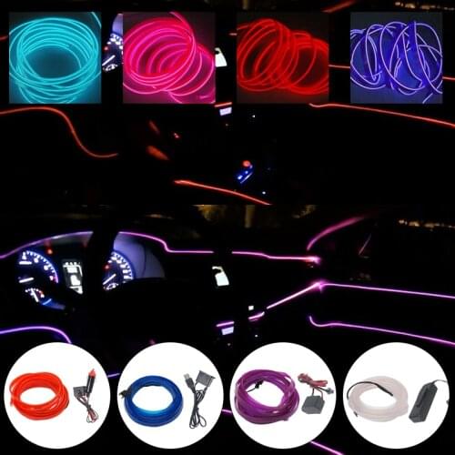 5M Car Flexible Neon Light strip Interior Lighting Decoration Garland Wire Rope Tube Line Atmosphere Decor Lamp with12V Drive