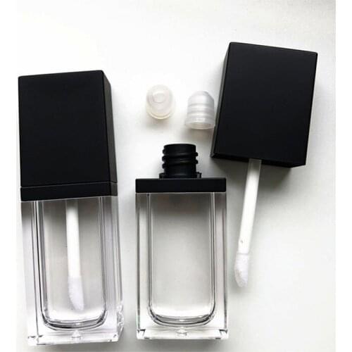 8ml empty flat lip gloss tube square thick wall lip gloss tube container tube packing Black lid